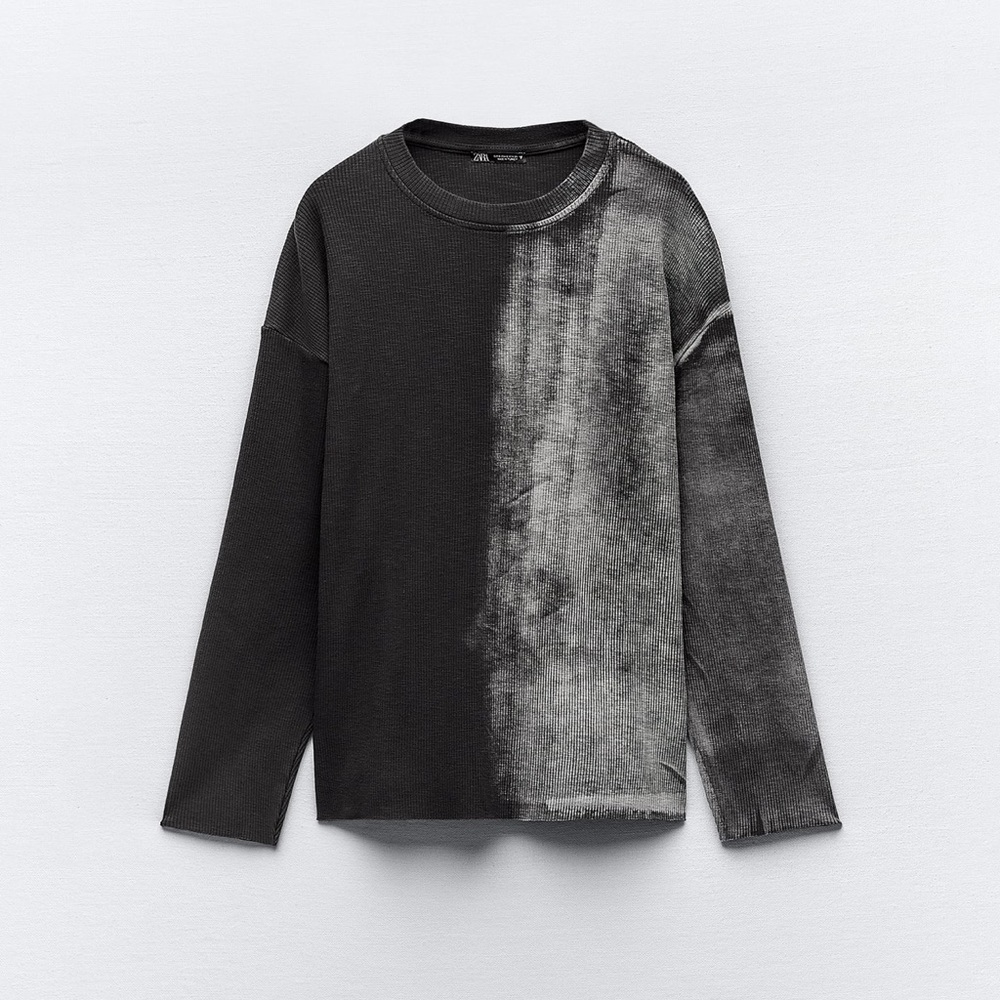 ZARA Printed Washed Effect Ribbed Sweatshirt